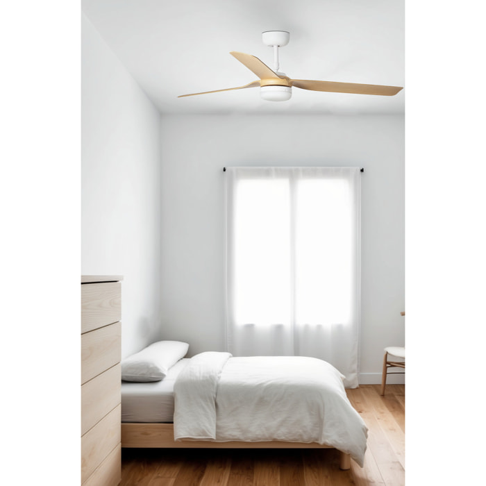 PUNT M LED Ventilateur de plafond blanc/bois clair TUYA