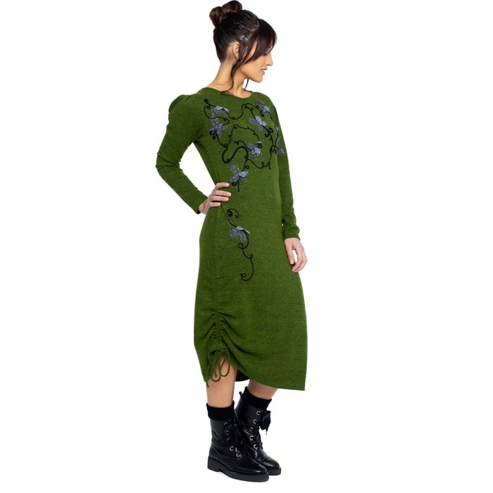 Mamatayoe Vestido La Bohéme Para Mujer, Manga Larga, Escote Redondo, Verde