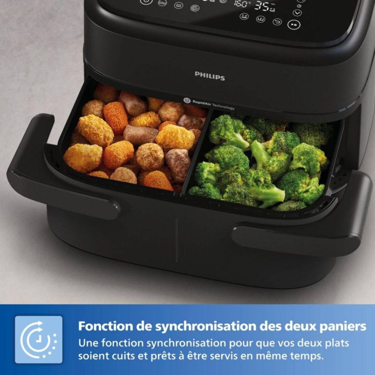 Airfryer PHILIPS NA150/00 friteuse sans huile panier flexible avec séparateur amovible, Série 1000 7.1L