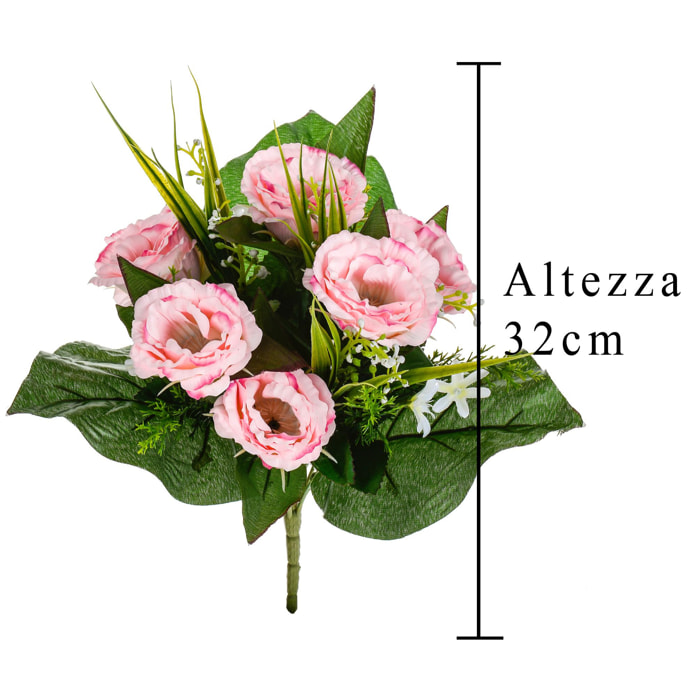 Bouquet Di Lisiantus. Altezza 32 Cm - Pezzi 4 - 24X32X24cm - Colore: Rosa - Bianchi Dino - Fiori Artificiali