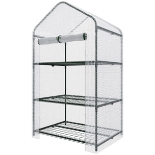 Serra A 3 Ripiani Da Giardino Per Orto Telaio In Acciaio Verniciato Telo In PVC Trasparente Porta Avvolgibile Apertura A Cerniera 69x49x125 Cm
