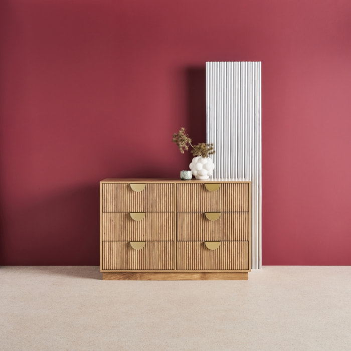 Commode décor bois de manguier rainuré 6 tiroirs CELIAN