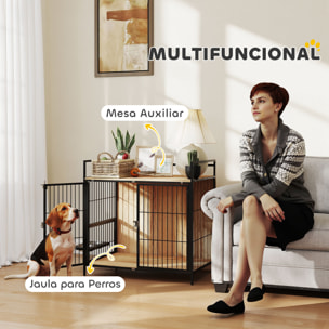 Jaula para Perros Mesa Auxiliar Moderna Casa para Mascotas con Soporte Giratorio con 2 Tazones 2 Puertas y Estante de Almacenamiento Superior para Perros Medianos 80x56x76,5 cm Roble