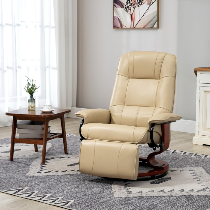 Fauteuil relax inclinable repose-pied réglable pivotant 360° bois synthétique crème