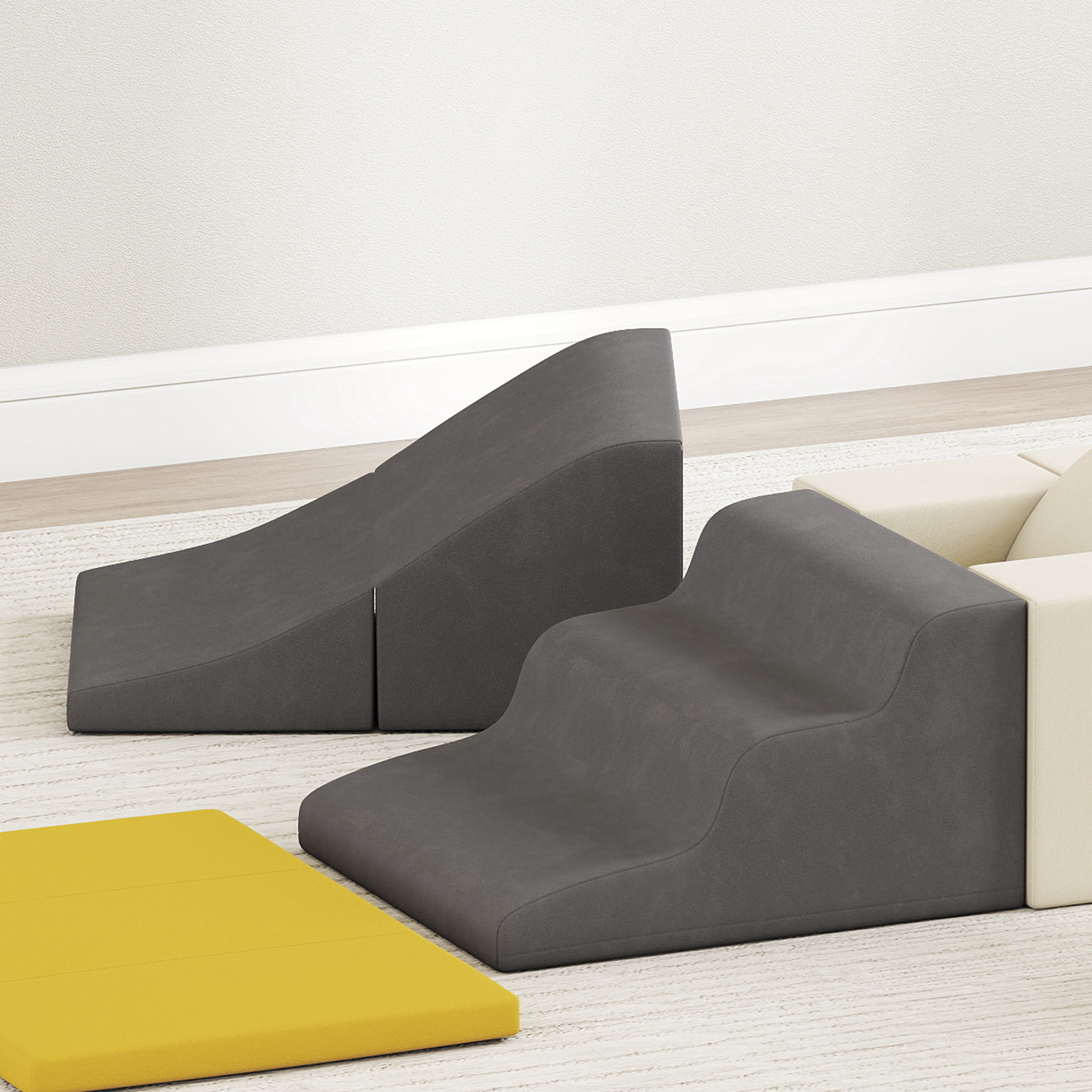 Parcours motricité bébé modulable 7 pièces zippées déhoussables velours multicolore