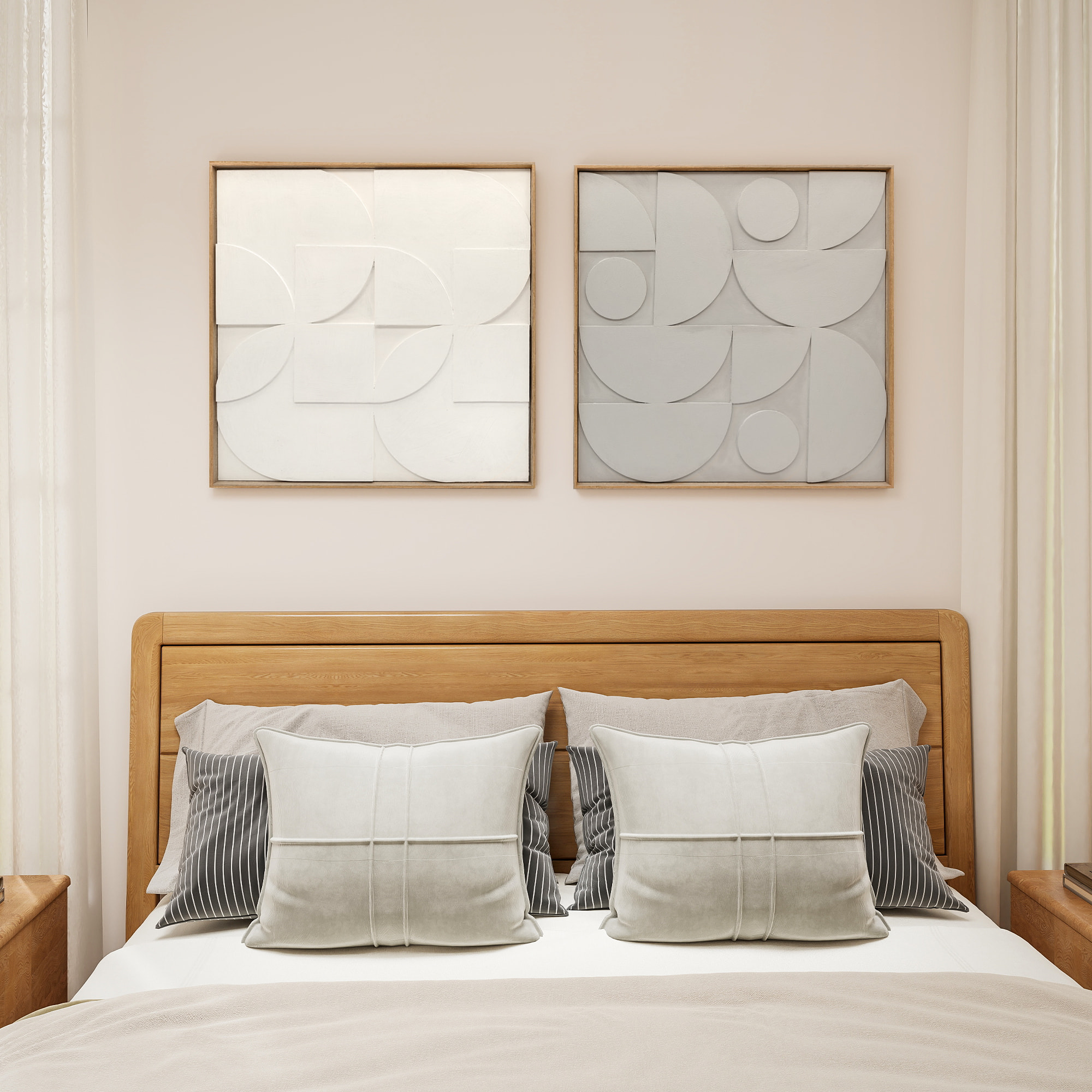 Decoración de Pared de Madera 3D, Juego de 2 Piezas, Adornos de Pared 80 cm con Patrones Geométricos Huecos, Decoración Moderna para Salón, Dormitorio, Pasillo, Blanco