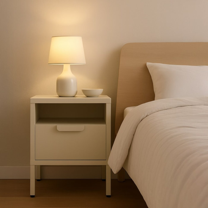 Comodino in metallo con cassetto 45x30x50cm avorio - Pop