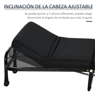 Cama Plegable 184x65 cm Cama Abatible con Cabecera Ajustable en 5 Niveles Ruedas Universales y Estructura de Metal Carga Máx. 120 kg Negro