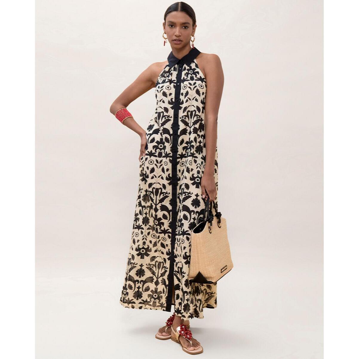 Abito con stampa floreale a contrasto