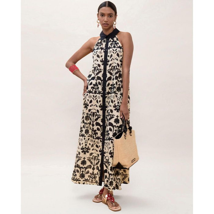 Abito con stampa floreale a contrasto