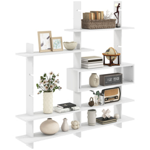 HOMCOM Estantería de Pared, Librería Geométrica con 4 Estantes y Compartimento Central Rectangular, Estantes Decorativos para Salón o Dormitorio, Blanco