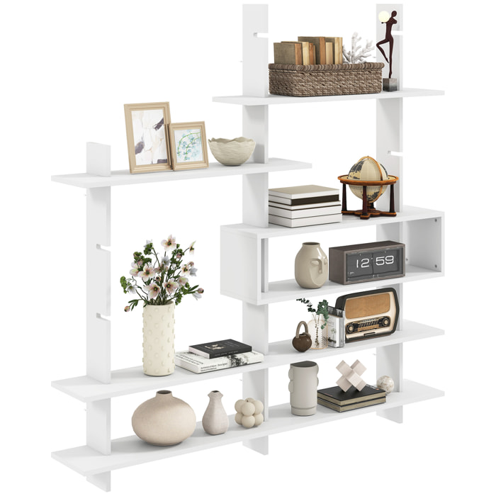 HOMCOM Estantería de Pared, Librería Geométrica con 4 Estantes y Compartimento Central Rectangular, Estantes Decorativos para Salón o Dormitorio, Blanco