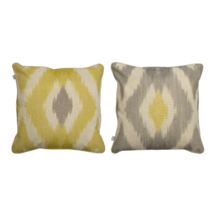 Lot de 2 housses de coussin FORMENTERA CARRÉ - jaune/gris