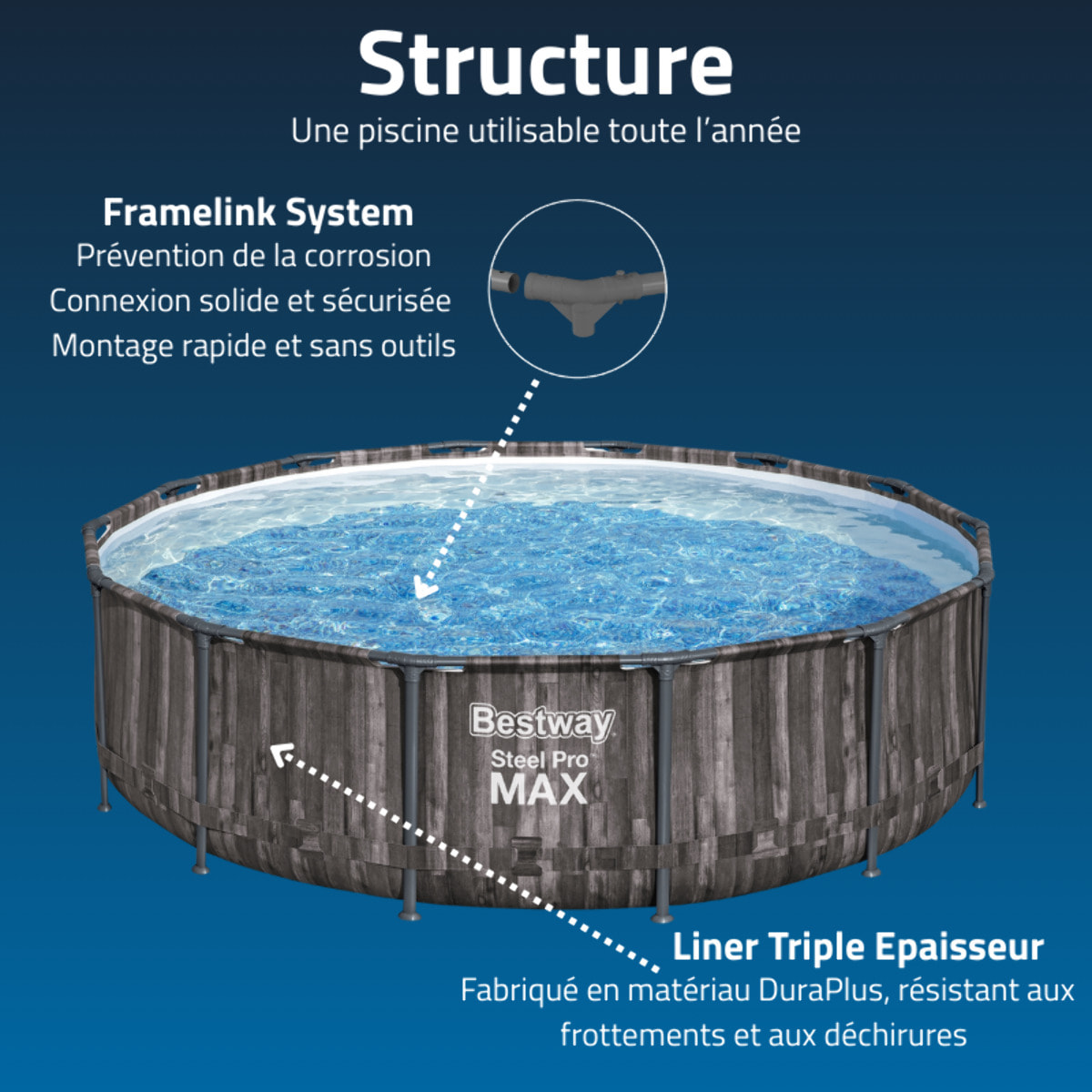 Bestway Piscine hors sol - Ronde - Steel Pro Max - Décor bois - 427 x 107 cm