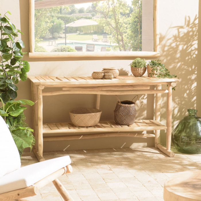 WILL - Console double plateau en branches de teck naturel