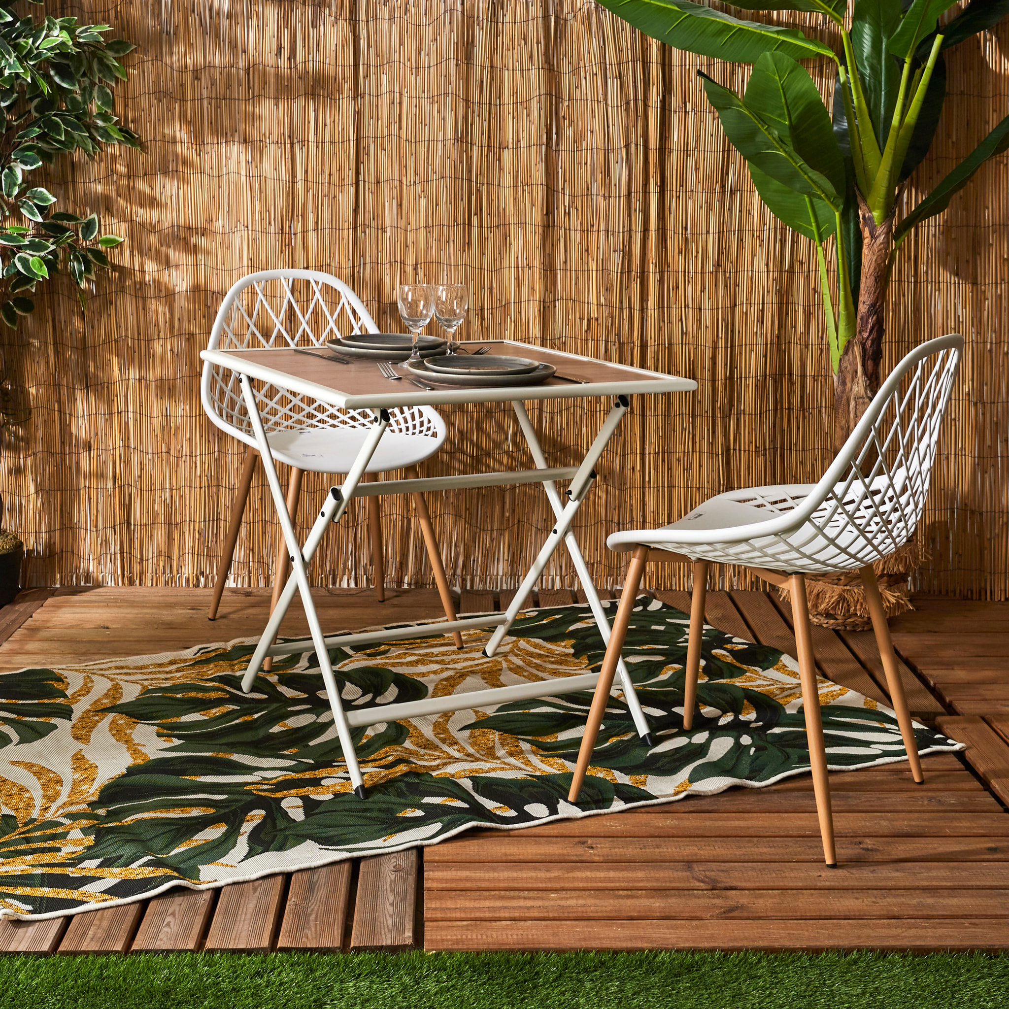 Table Metal Blanc Effet Bois Barcelone 70x70 M1