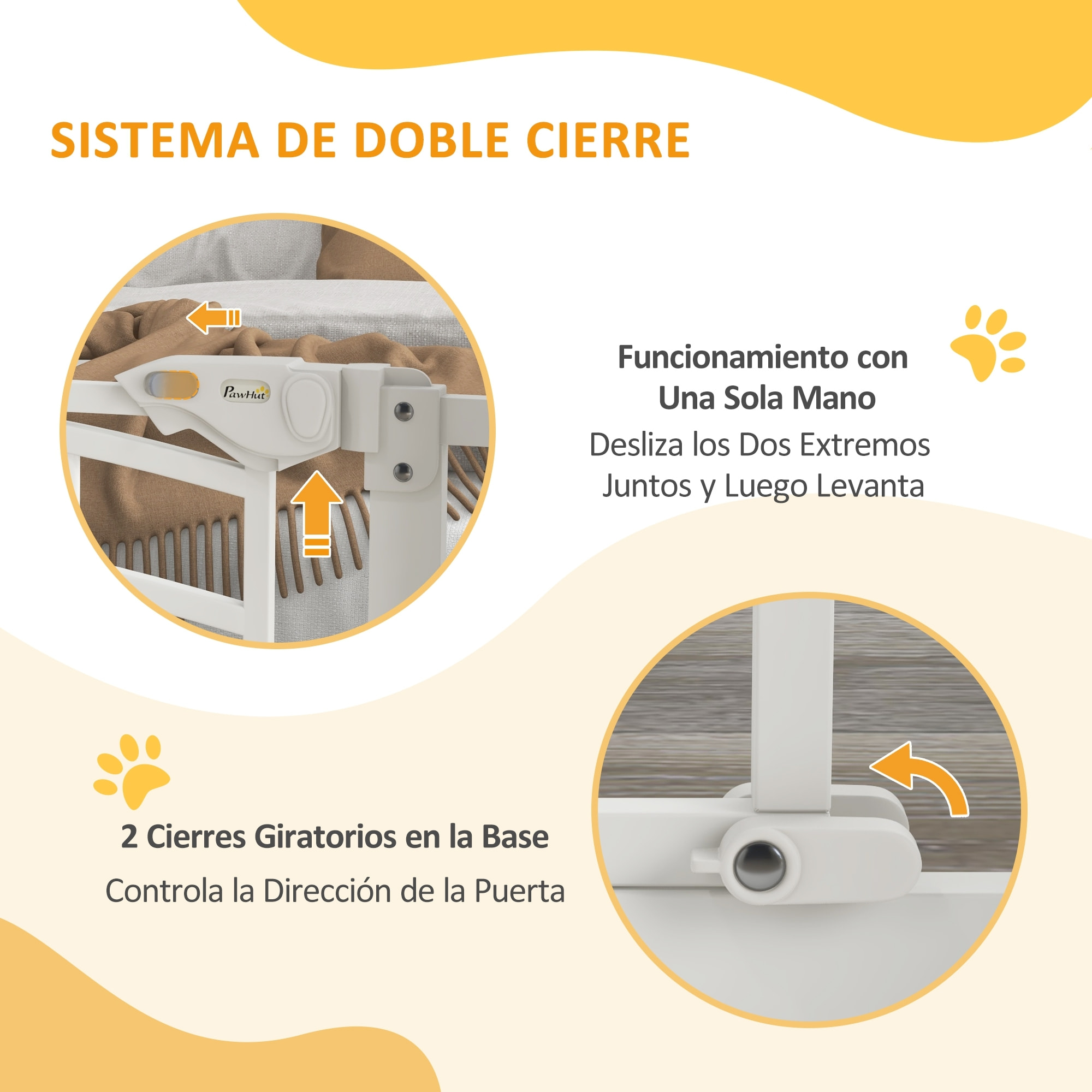 Barrera de Seguridad para Perros Extensible 74-80 cm, para Puertas y Escaleras, Barrera para Perros con Montaje a Presión, Puerta Pequeña y Doble Bloqueo, Blanco