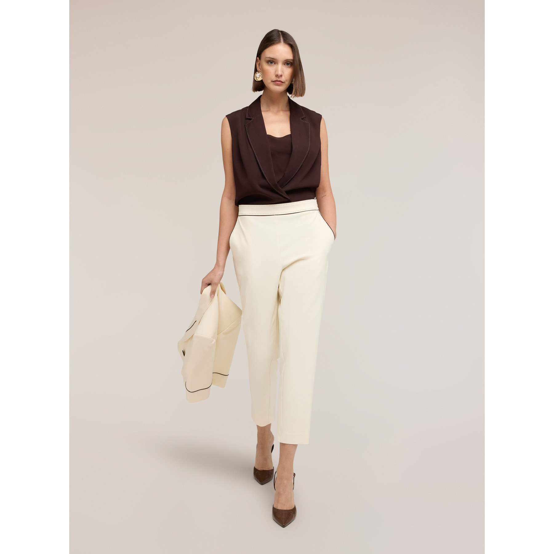 Motivi - Top a body con colletto The Tailoring Lab - Marrone