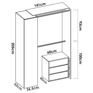 Guardaroba grande Annuck, Struttura per cabina armadio, Mobile appendiabiti aperto, 141x52h205 cm, Bianco e Antracite