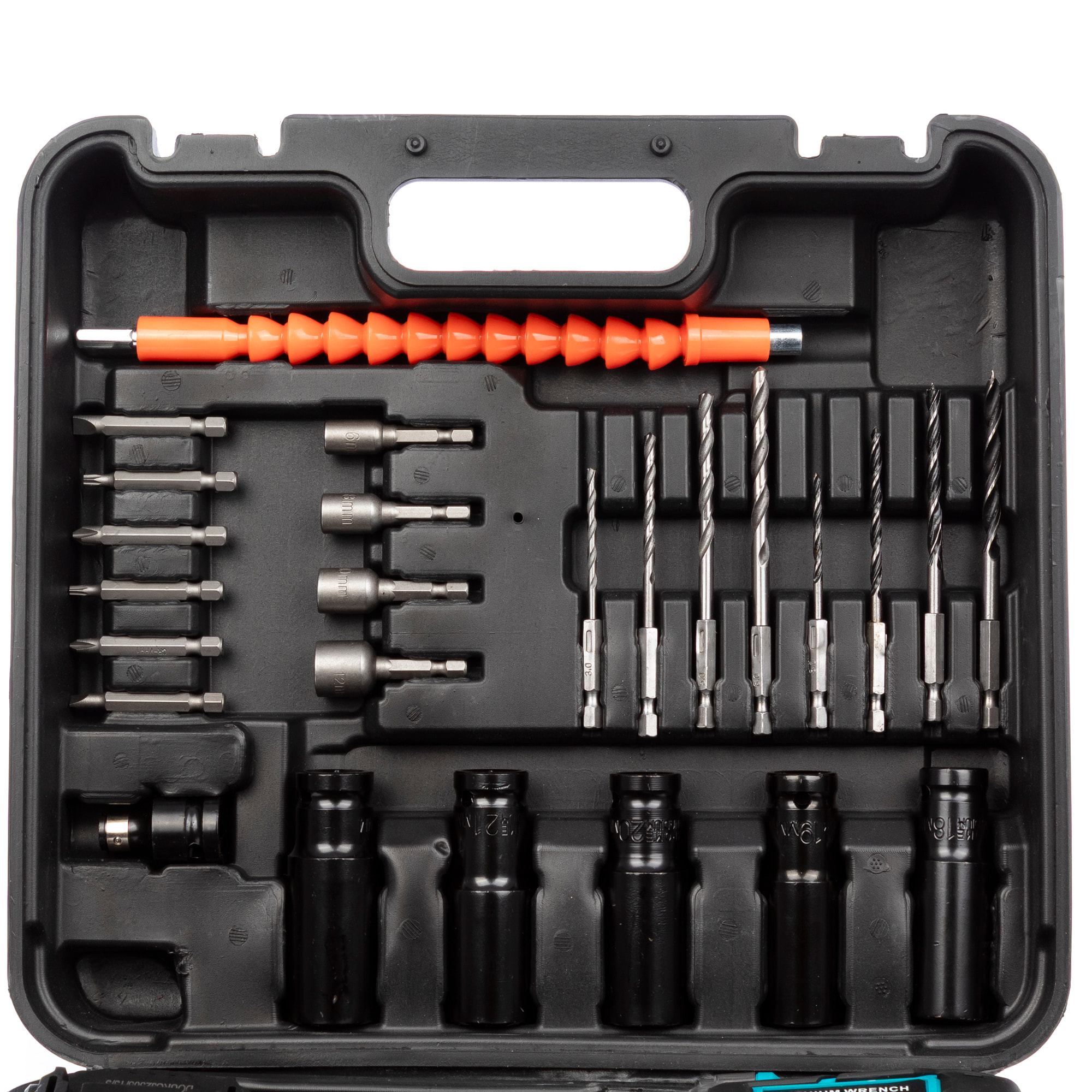 Chiave a impulsi elettrica senza fili con motore brushless, valigetta di trasporto e 25 accessori. 2 batterie da 13000 mAh.