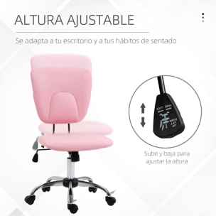 Silla de Oficina Silla de Escritorio Giratoria de Cuero PU con Altura Ajustable y Función de Inclinación para Salón Dormitorio Estudio Carga 120 kg 50x54x87,5-96,5 cm Rosa