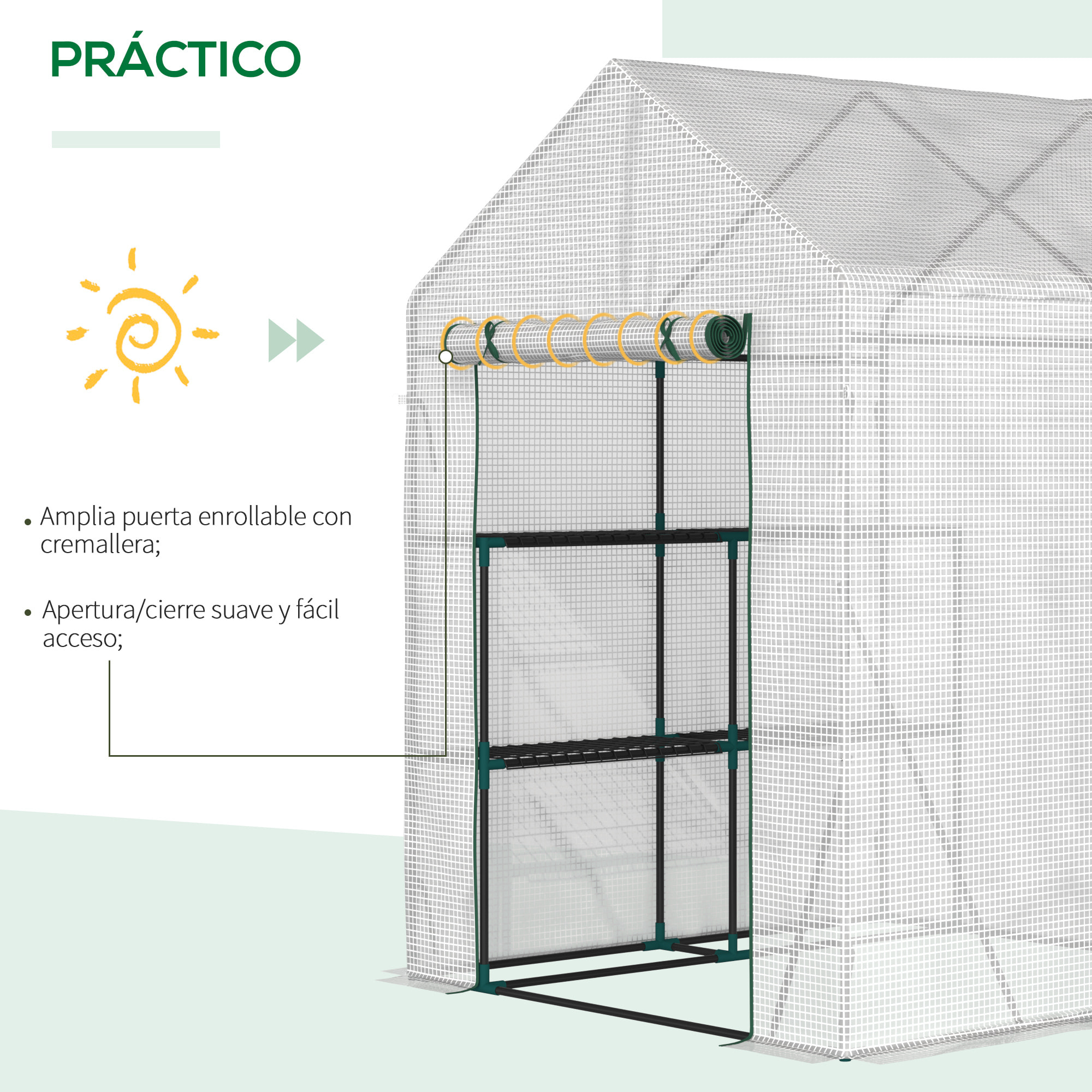 Invernadero de Exterior Invernadero Pequeño con 4 Estantes Puerta Enrollable con Cremallera y Marco de Acero Invernadero para Cultivos Plantas Flores 143x143x195 cm Blanco