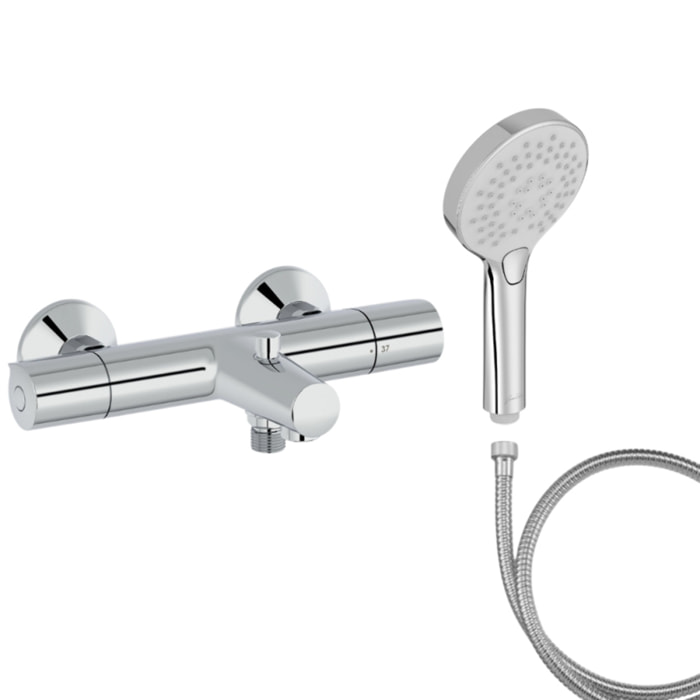 Mitigeur baignoire Simone + pommeau de douche Metro + flexible de douche métal