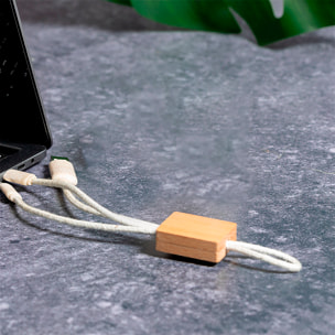 Cable Cargador organic madera. Micro USB, Tipo C y Lightning 5V DC 2.4A