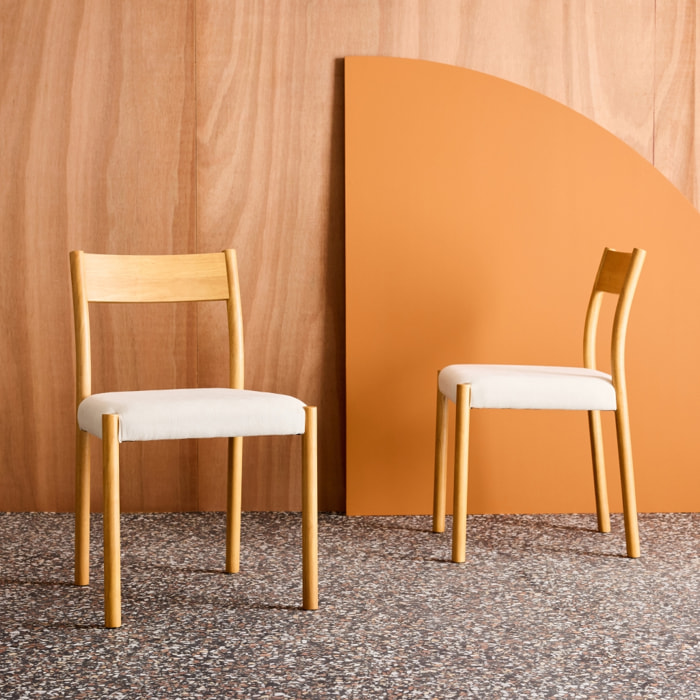 Chaise bohème bois d'hévéa et tissu (lot de 2) ELLA
