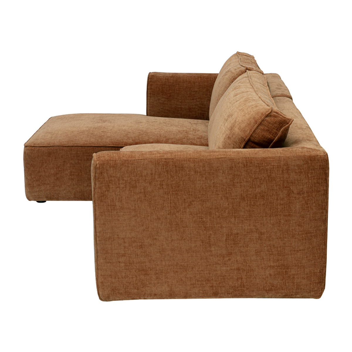 Canapé d'angle gauche design en tissu effet velours texturé terre brûlée 3 places GRAMMY