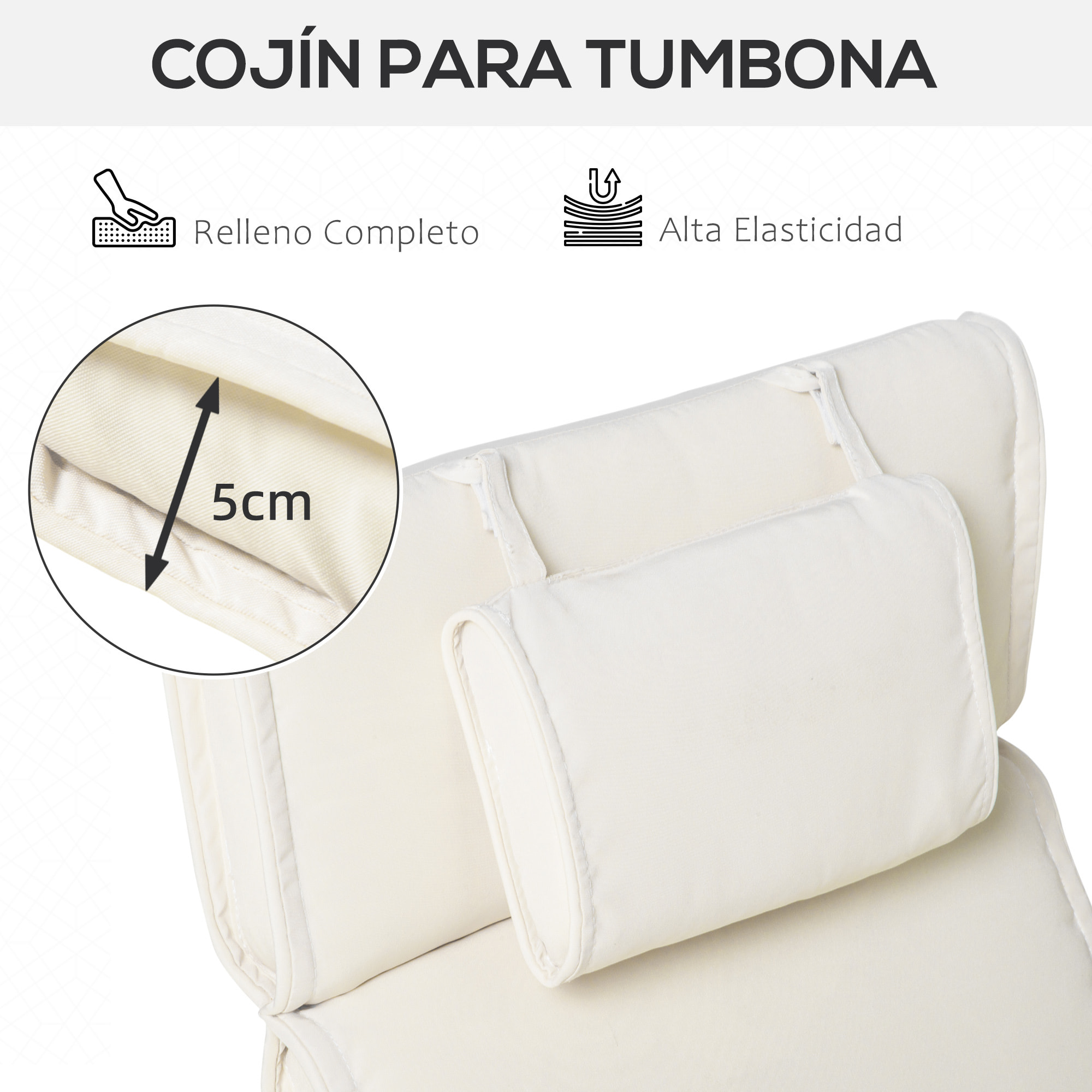 Cojín Tumbona Colchoneta para Tumbona 198x53x5cm Beige