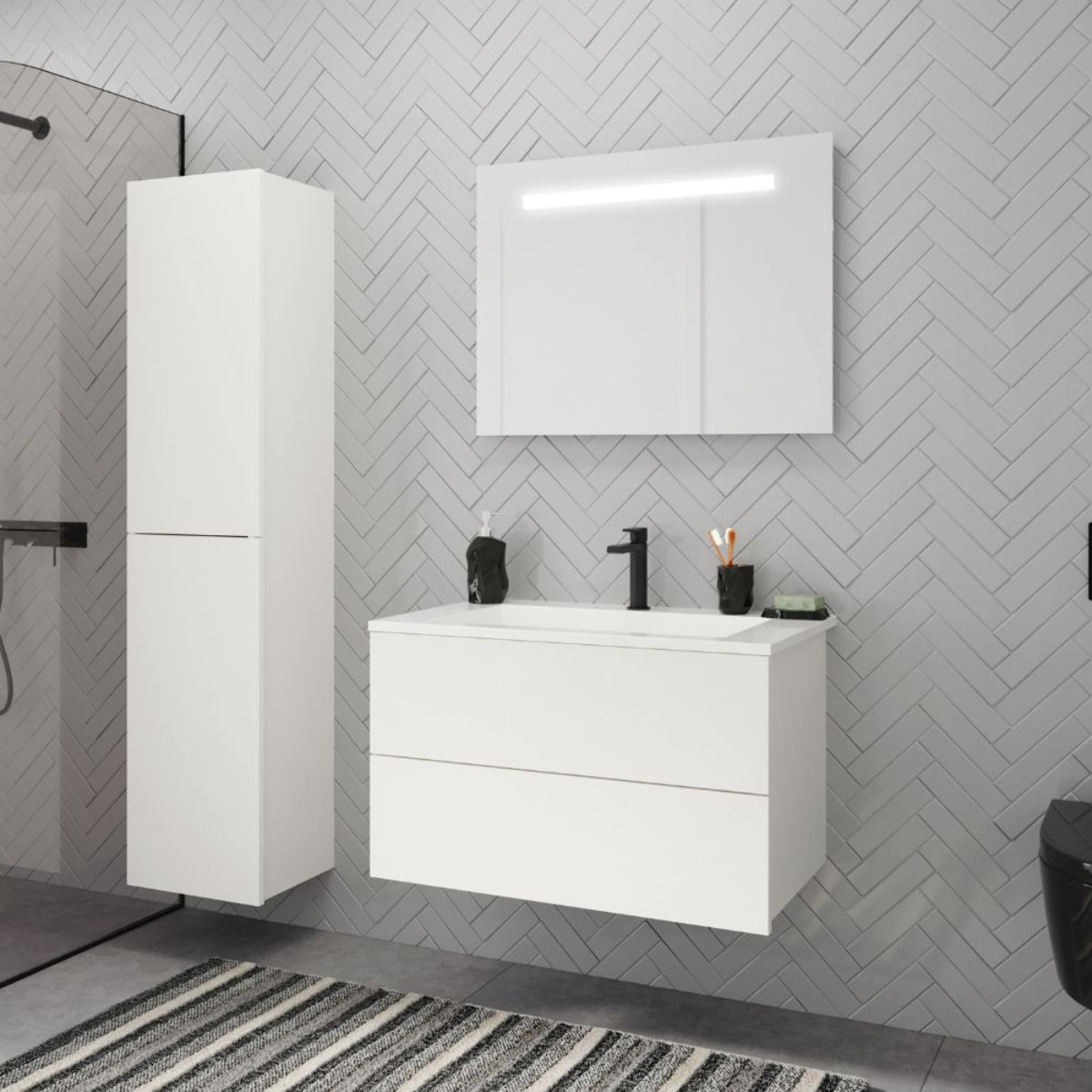 Meuble vasque 80 cm BURGBAD Cosmo blanc mat + miroir