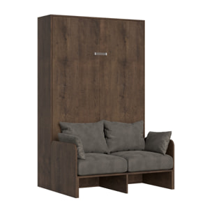 Armoire Lit escamotable vertical double 140 KENTARO avec canapé Noyer (ALESSIA 20)