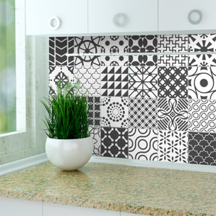 Stickers muraux - Sticker Mural Carrelage adhésif Cuisine Salle de Bain - 24 STICKERS CARREAUX DE CIMENT NUANCES DE GRIS LINDOS