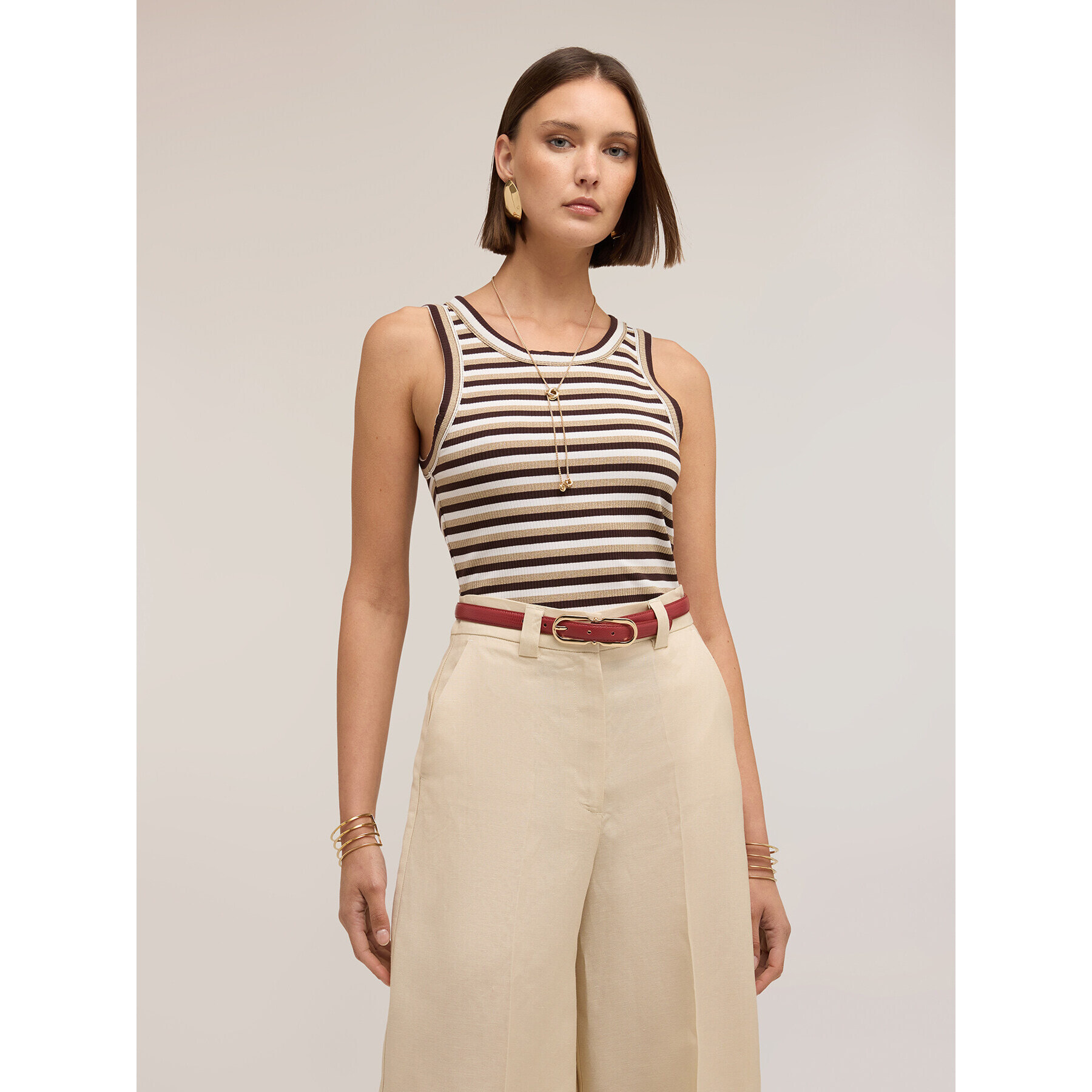 Motivi - Top de rayas en mezcla de viscosa lurex - Beige