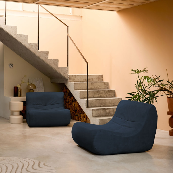 Fauteuil chauffeuse en velours style contemporain 2 places bleu foncé