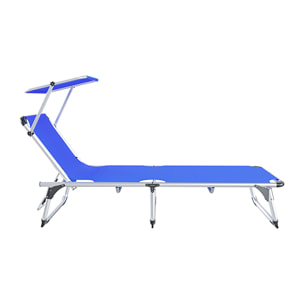 Coppia Di Lettini Pieghevoli Prendisole Tettuccio Parasole Schienale Regolabile In Alluminio Sdraio Spiaggia Mare Giardino Piscina 187x59x29 Cm Blu