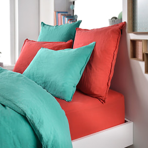 Drap Housse - Bonnet:30cm Lin Et Coton Lys Orange