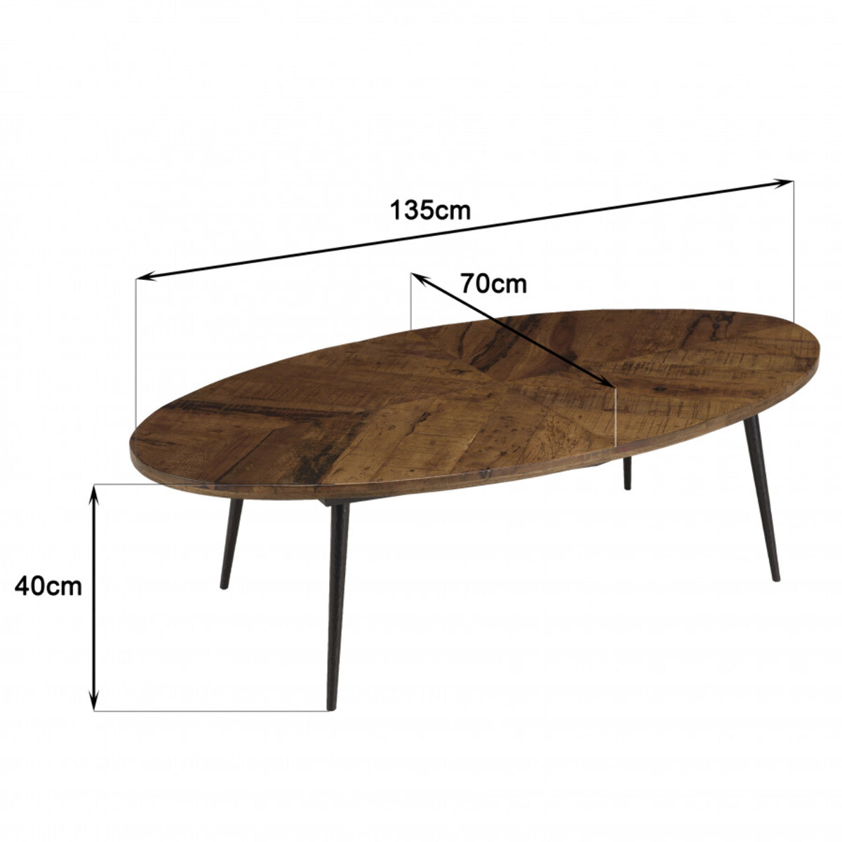 KIARA - Table basse ovale 135x70cm plateau chevrons