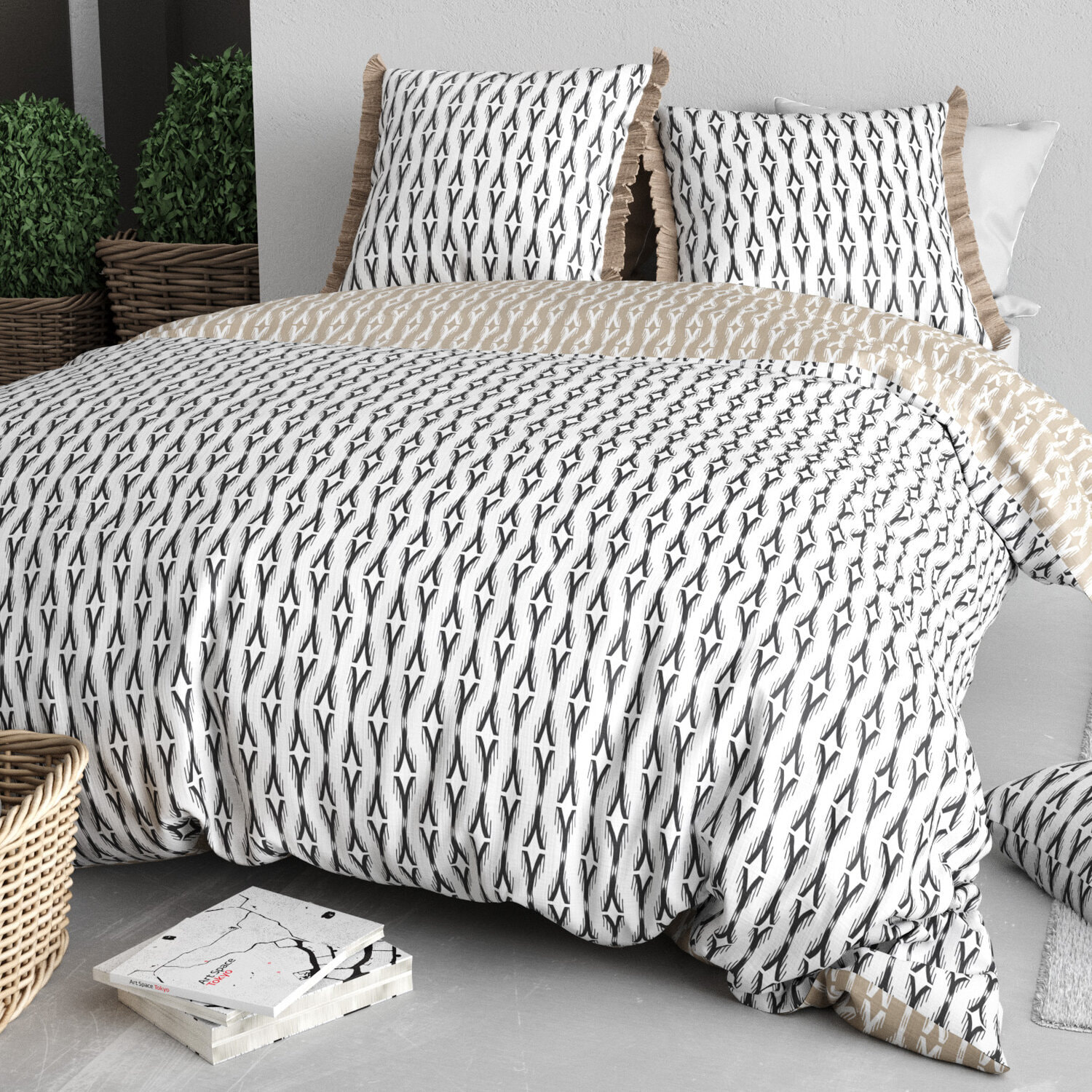 Parure housse de couette 3pcs 100% coton 57 fils nils