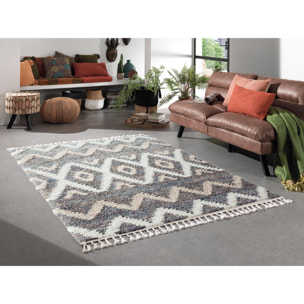 Honoré - tapis shaggy en polyester aspect laineux à motif avec franges, gris