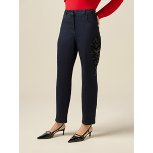 Oltre - Jeans blu rinse con patch decorativo - Blu