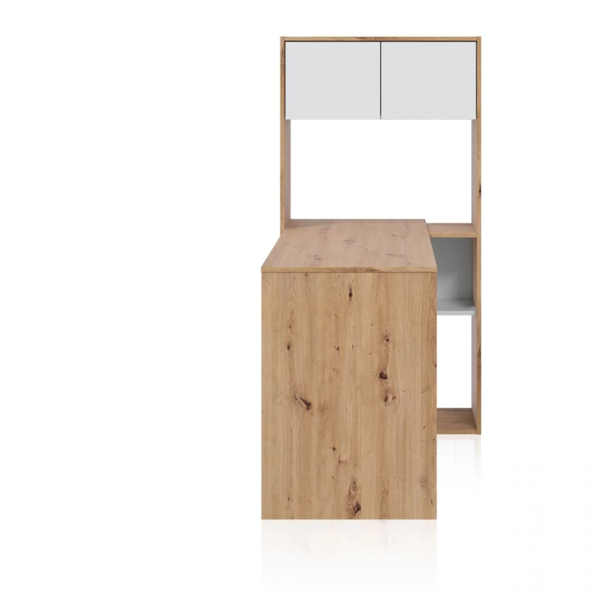 Mesa de escritorio con estantería Dess Blanco Artik (Blanco Mate) - Roble Nodi