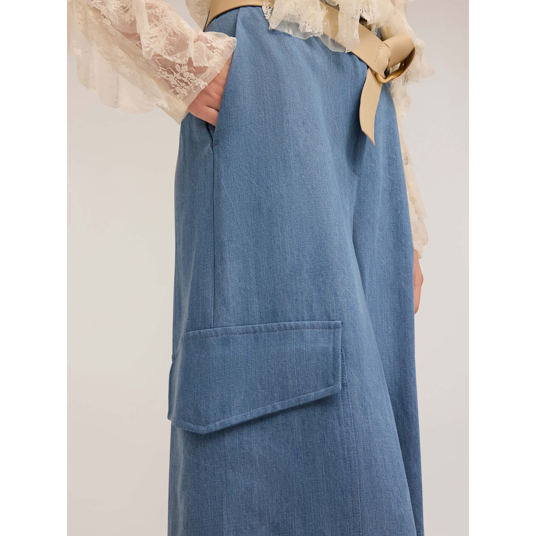 Motivi - Bermudas con bolsillos cargo de lyocell - Light - blue
