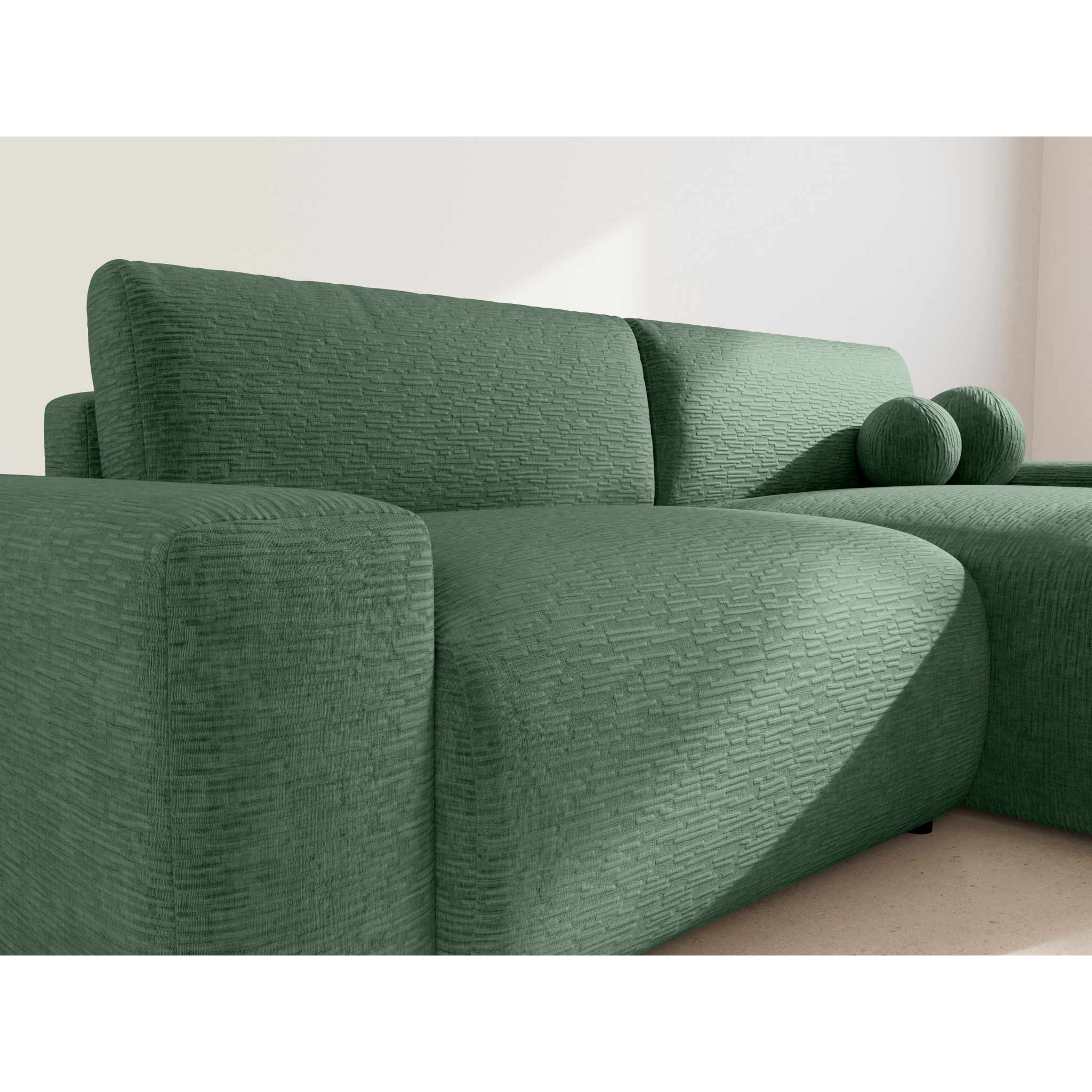 Constance - Canapé d'angle réversible 4 places convertible avec coffre en velours gaufré - Vert