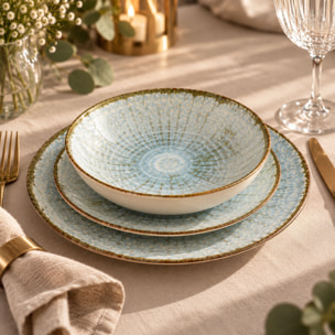 Lot de 6 assiettes plates 26cm en faience bleu et blanc MINERAL