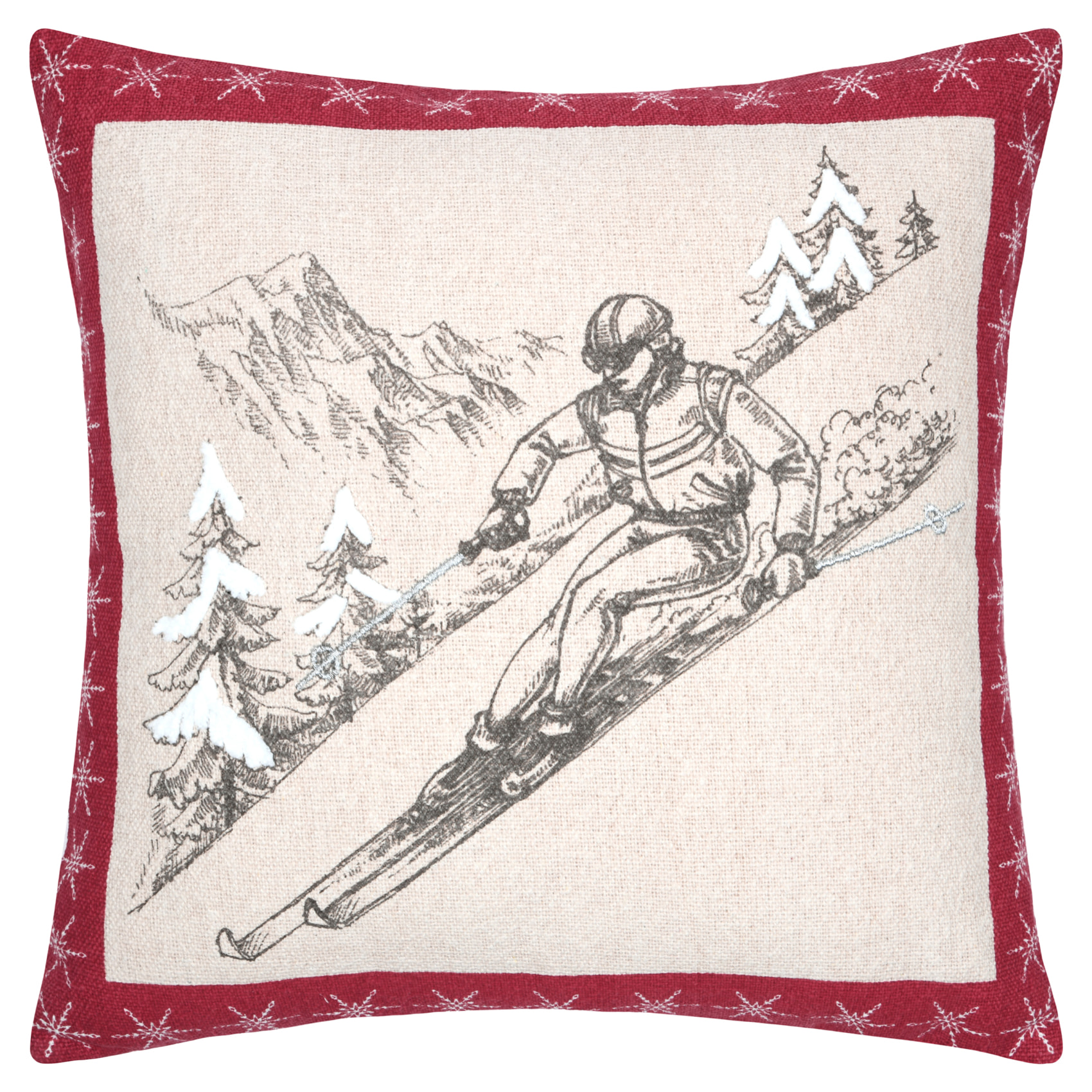 Coussin décoratif montagne ski en coton - Gris