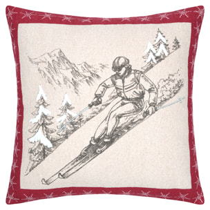 Coussin décoratif montagne ski en coton - Gris