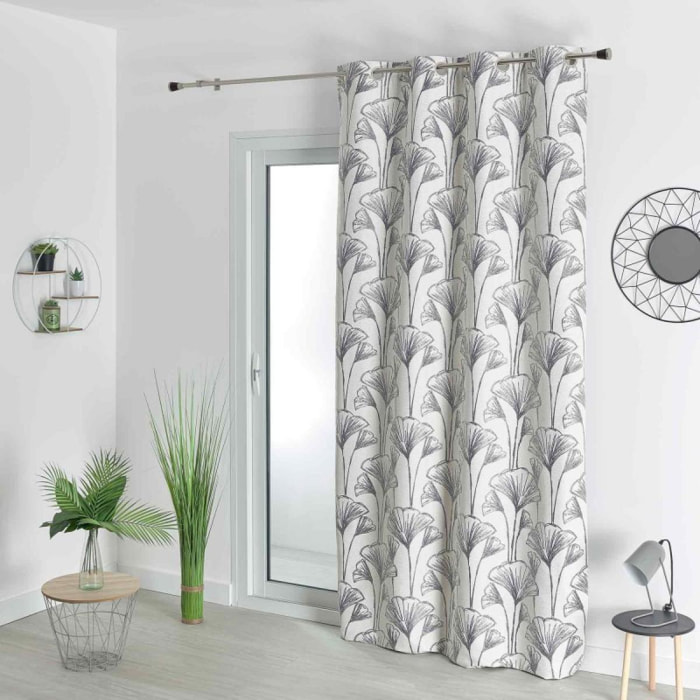 Rideau jacquard fleurs de gingko - Gris