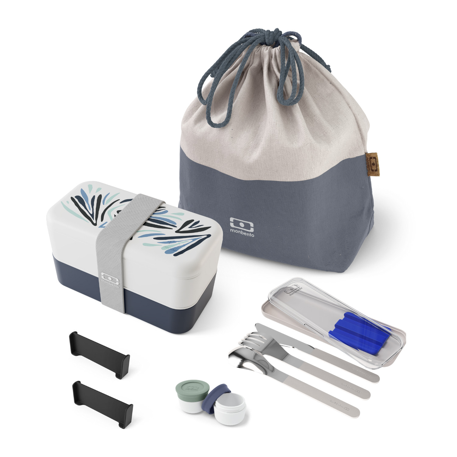 Set repas lunch box 2 étages 1L bleu Nordic + accessoires